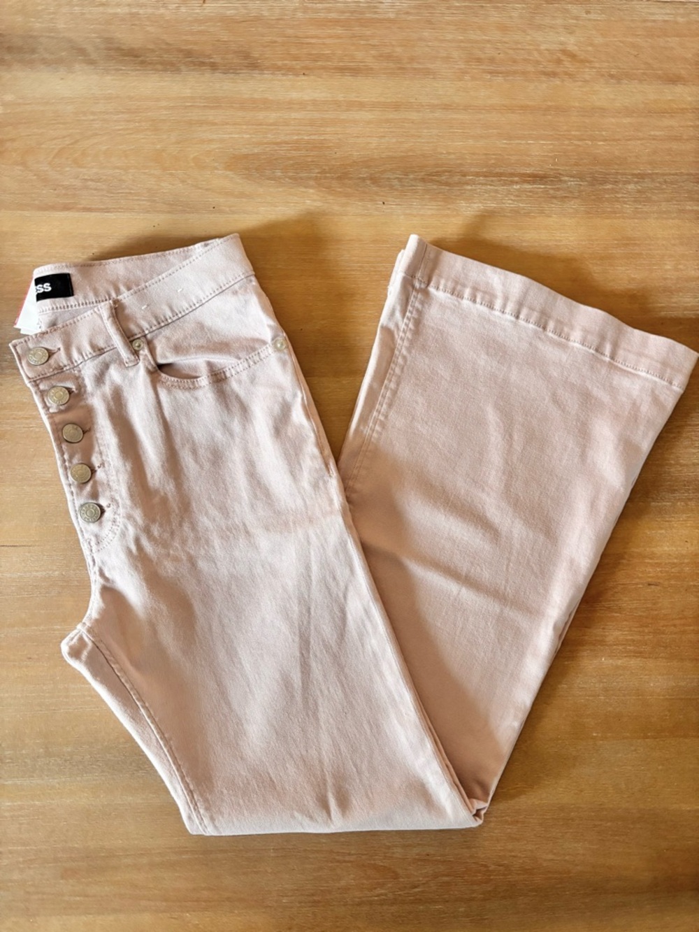 Express High Rise Bell Flare Stretch Jeans in Dusty Pink Button Fly, Sz 10S, NWT